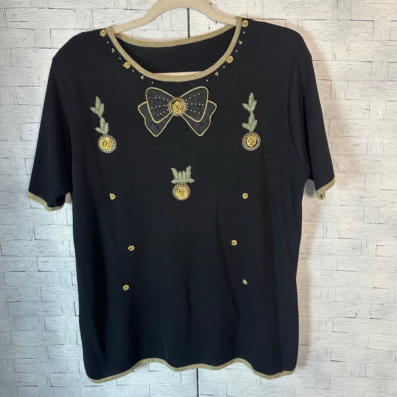 Women’s Made In Korea Top Embroidered Appliqu, Feminine Vintage, Bows Rose